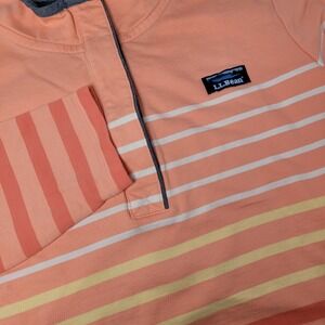 LL‎ Bean Striped Pullover Women XL Petite Coral Orange Mock Neck Snap 501539 Exc